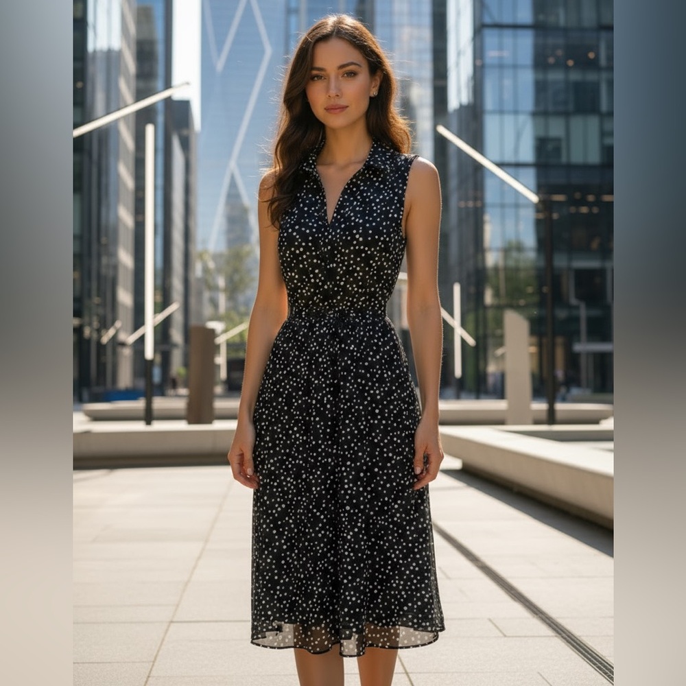 Black Polka Dot Sleeveless Dress